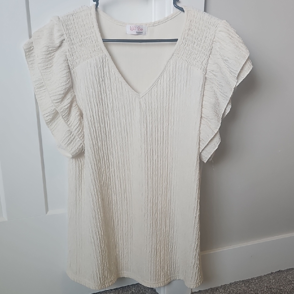 Cream Ruffle Sleeve Top